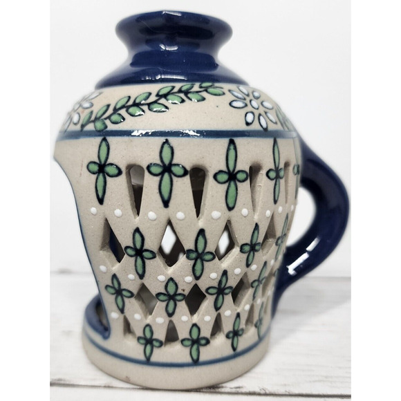 Ceramic Handmade Painted Pottery Tealight, Signed Chechuan Mexico, Hecho A Mano. - Picture 1 of 13